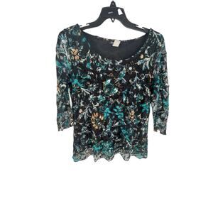 Only Nine Woman Black Floral Mesh Long Sleeve Blouse Women's Size 1X